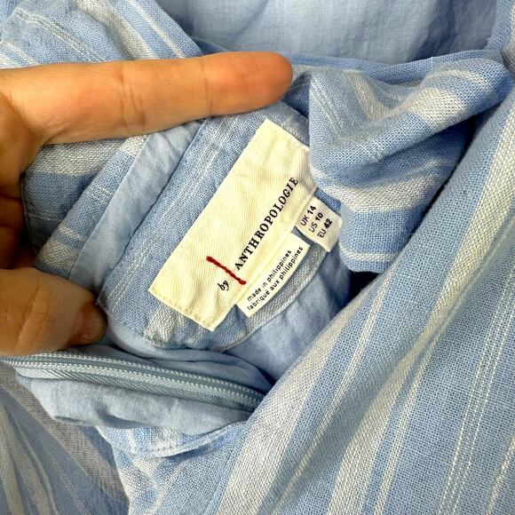 By Anthropologie Cape May Blue Stripe Boat Neck Bow-Tie Back Linen Mini Dress - Picture 5 of 10